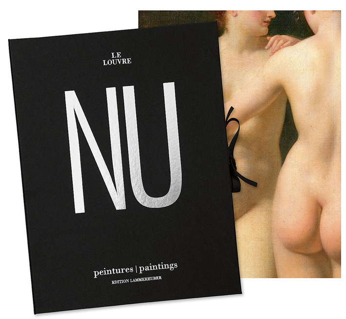 Painting of two nude figures, on cover of 'The Louvre Nude Paintings', by Edition Lammerhuber.