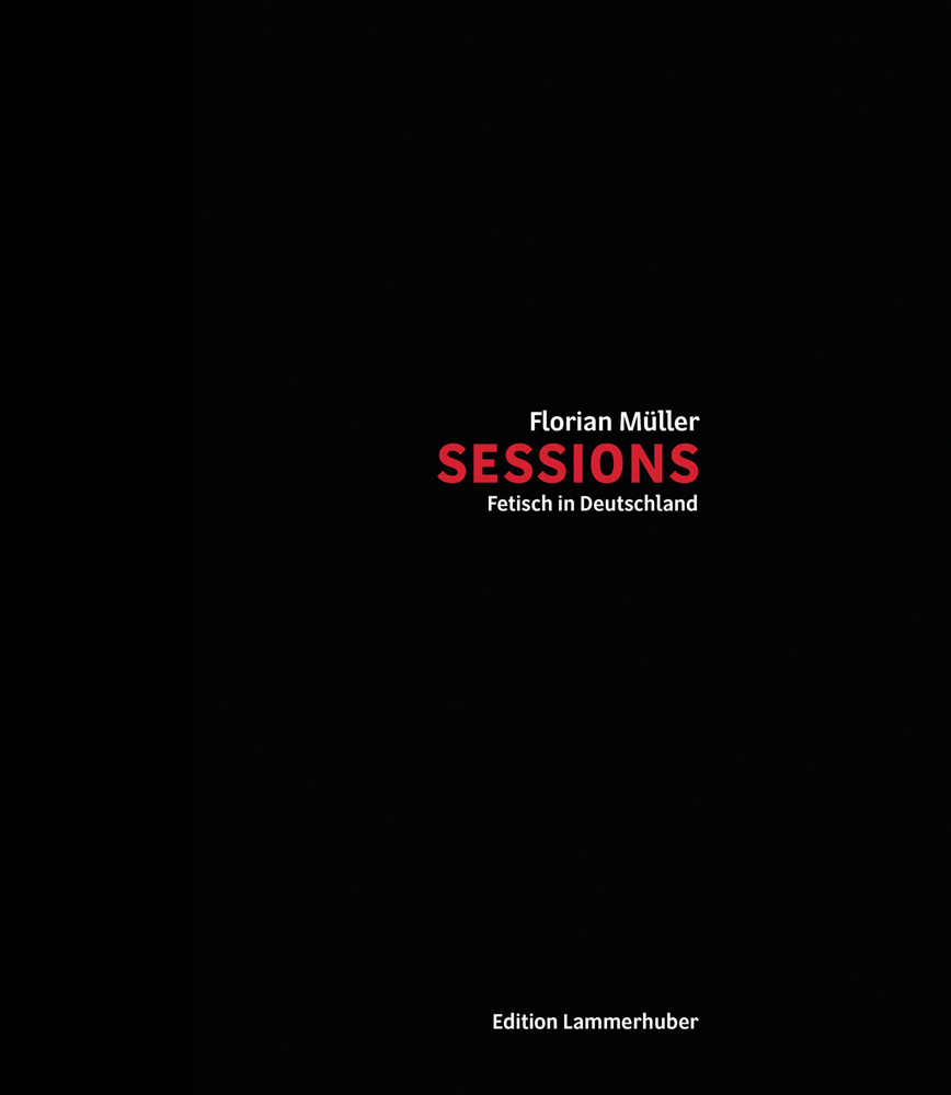 White and red text on black cover of 'Sessions', by Edition Lammerhuber.