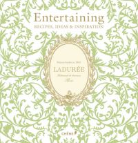 Green foliage on cream cover of 'Laduree, Entertaining: Recipes, Ideas & Inspiration', by Editions du Chene.