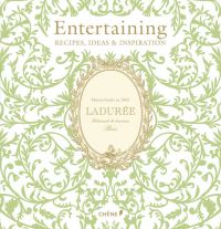 Green foliage on cream cover of 'Laduree, Entertaining: Recipes, Ideas & Inspiration', by Editions du Chene.