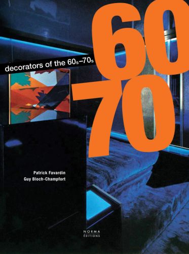 Dark blue carpeted stairs, on cover of 'The Decorators of the 60s and 70s', by Editions Norma.