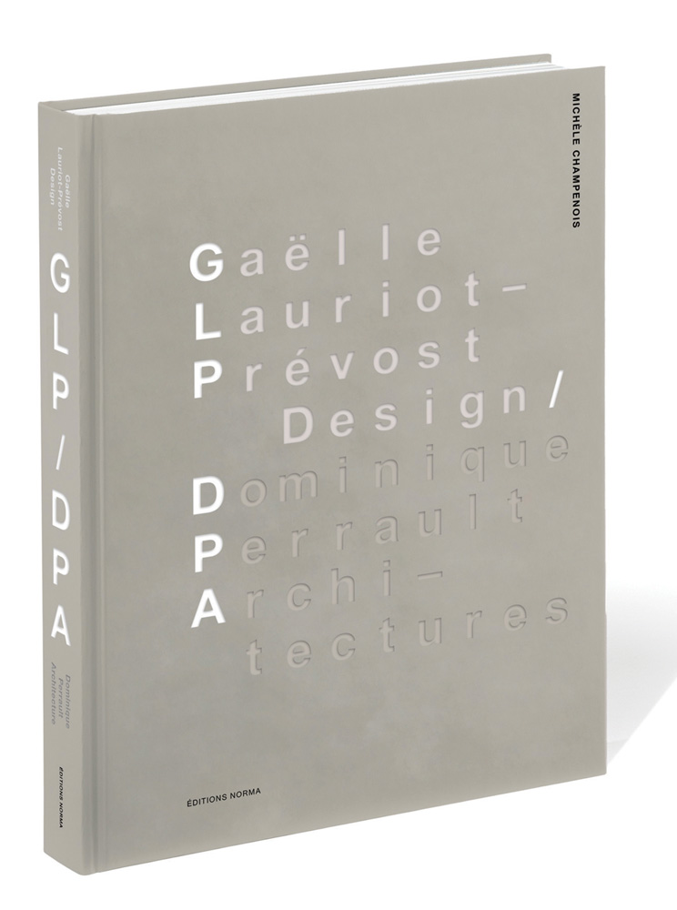 White font on pale grey cover of 'Gaëlle Lauriot-Prévost, Design. Dominique Perrault, Architectures', by Editions Norma.