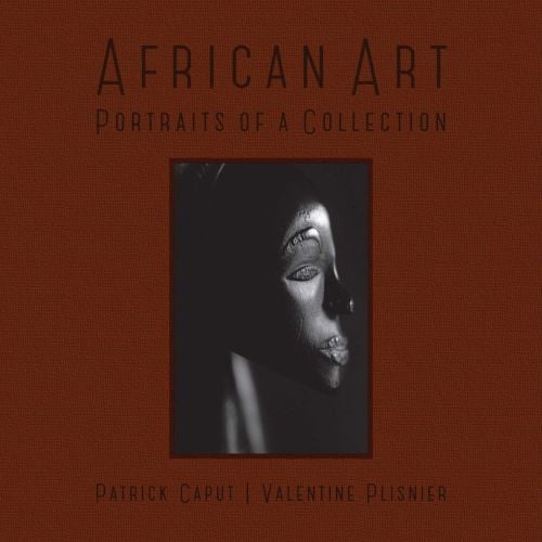 Rich brown book cover of African Art, Portraits of a Collection, featuring an elegant carved wood head of figure. Published by 5 Continents Editions.