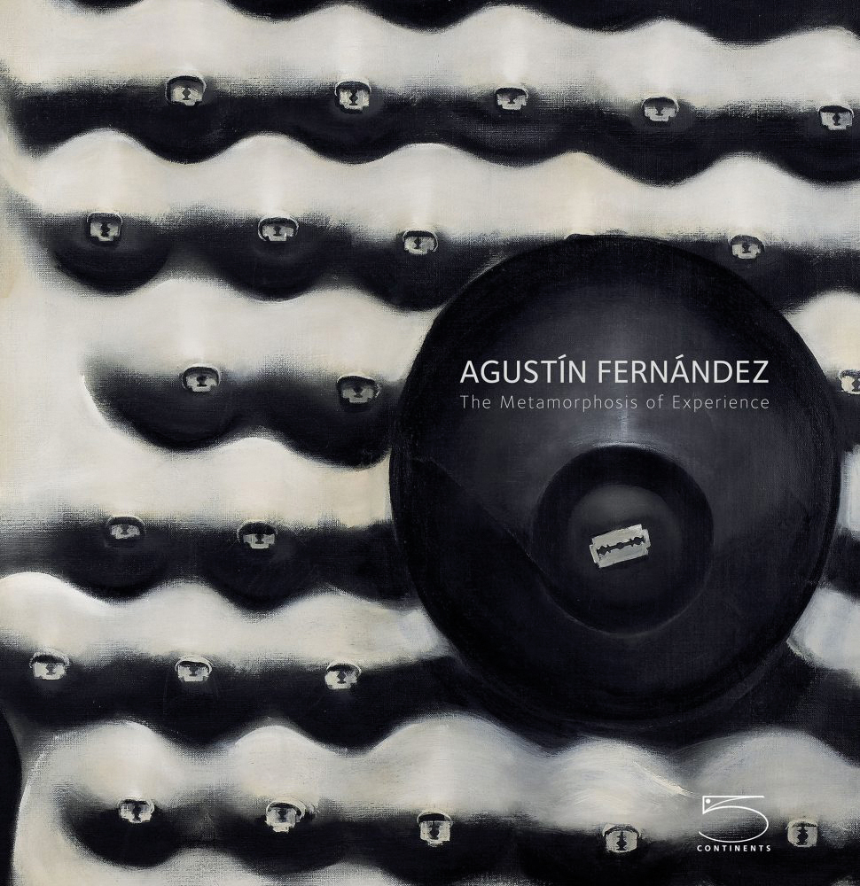 Book cover of Agustin Fernandez, The Metamorphosis of Experience, featuring a painting of black sphere with razor blade to centre. Published by 5 Continents Editions.