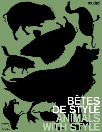 Black silhouettes of the front end and back end of animals joined, Dog and Duck, green cover, BETES DE STYLE ANIMALS WITH STYLE in white and mint font to bottom right.