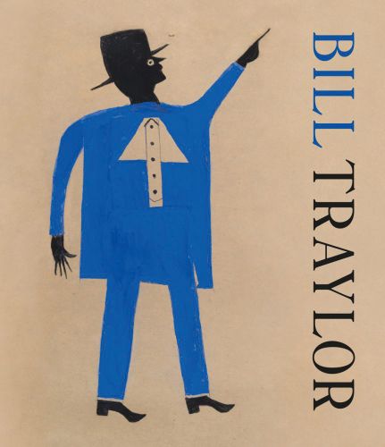 Folk style painting of black man in blue suit and black hat, pointing left hand upwards, beige cover, BILL TRAYLOR in blue and black font down right edge.