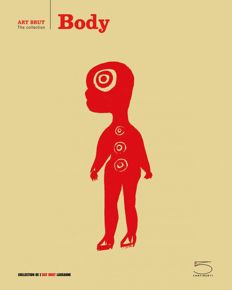 Naive red silhouette of figure, circles to head and torso, beige cover, Body in red font above.
