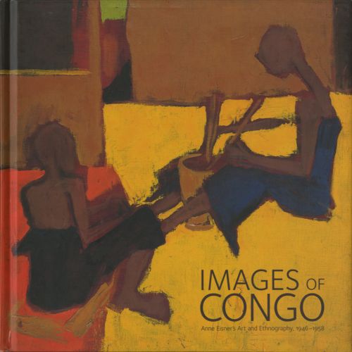 Painting of 2 seated African figures, yellow floor, IMAGES OF CONGO in black font to bottom right.