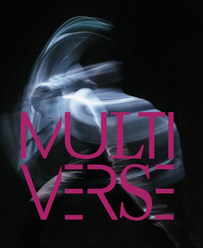 Black book cover of Multiverse, Art, Dance, Design, Technology. Emergent Creation, featuring a motion blurred dancing figure. Published by 5 Continents Editions.