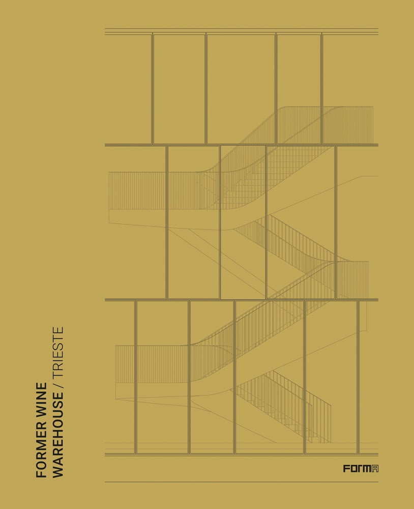 Side elevation staircase plan, on mustard cover of 'Former Wine Warehouse Trieste', by Forma Edizioni.