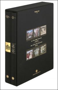 Black slipcase with two volumes of 'LA Villa Farnesina A Roma', by Franco Cosimo Panini Editore.