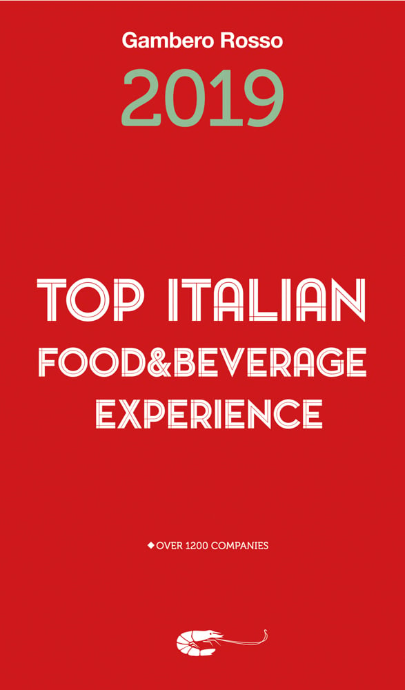 White capitalised font to red cover of 'Top Italian Food & Beverage Experience 2019', by Gambero Rosso.