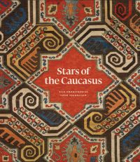 Decorative carpet with star shapes, on cover of 'Stars of the Caucasus, Silk Embroideries From Azerbaijan', by Hali Publications.
