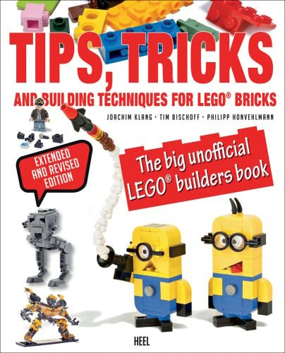 Yellow minions made of Lego bricks, pirate Lego, on white cover of 'Tips, Tricks & Building Techniques, The Big Unofficial LEGO (R) Builders Book', by HEEL.