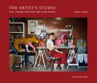 Book cover of Jenny Lewis' The Artist's Studio, with an artist sitting at desk turning to face viewer, surrounded by sculptures. Published by Hoxton Mini Press.