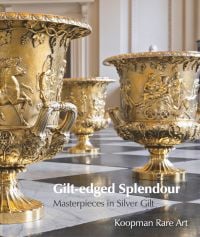 Book cover of Gilt-edged Splendour: Masterpieces in Silver Gilt, with three silver-gilt urns on a black and white checkerboard floor. Published by John Adamson.