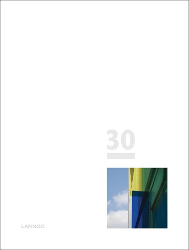 Portion of coloured glass building to bottom right of white cover of 'Atelier MA+P 30', by Lannoo Publishers.