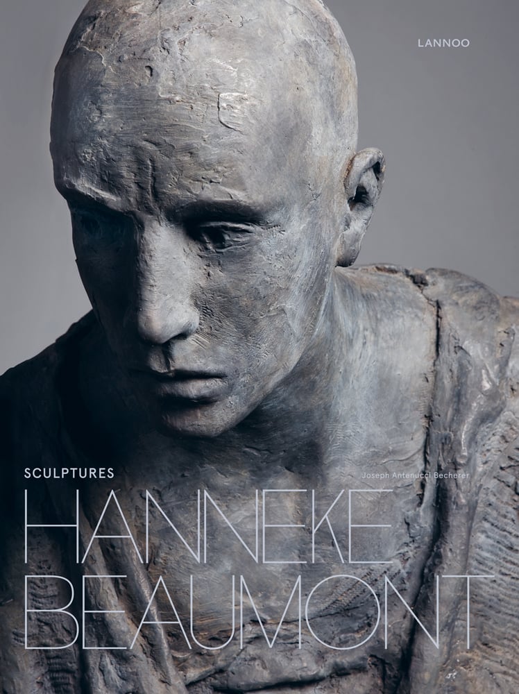 Head and shoulders of bronze cast human sculpture, grey cover, Hanneke Beaumont in white font below