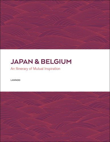 Purple and orange sea pattern on cover of 'Japan & Belgium, An Itinerary of Mutual Inspiration', by Lannoo Publishers.