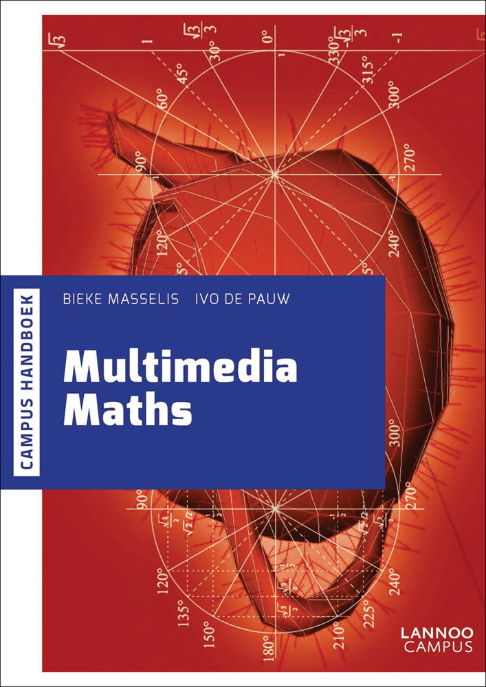 Circles with degreed portions, on red cover of 'Multimedia Maths', by Lannoo Publishers.