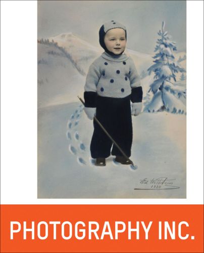 Young child in winter woollens walking through snow, holding a stick, on cover of 'Photography Inc. Your Image is Our Business', by Lannoo Publishers.
