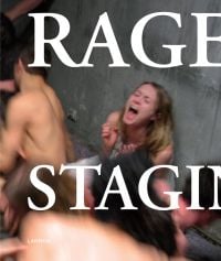 Woman slumped against wall, screaming in fit of rage, on cover of 'The Rage of Staging, Wim Vandekeybus', by Lannoo Publishers.