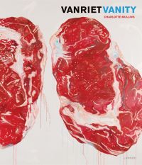 Painting of two raw steaks, on cover of 'Vanriet. Vanity', by Lannoo Publishers.