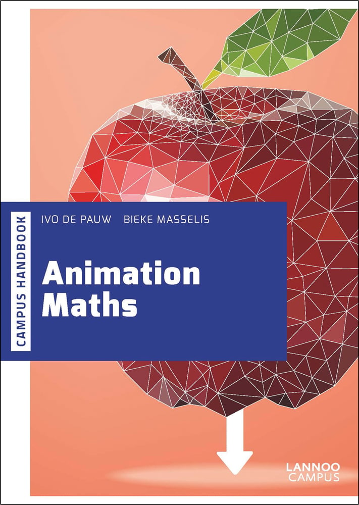 Polygonal structure of red apple, on cover of 'Animation Maths', by Lannoo Publishers.