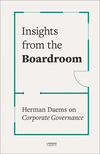 Insights from the Boardroom Herman Daems on Corporate Governance in black font on off white cover, green floor plan border