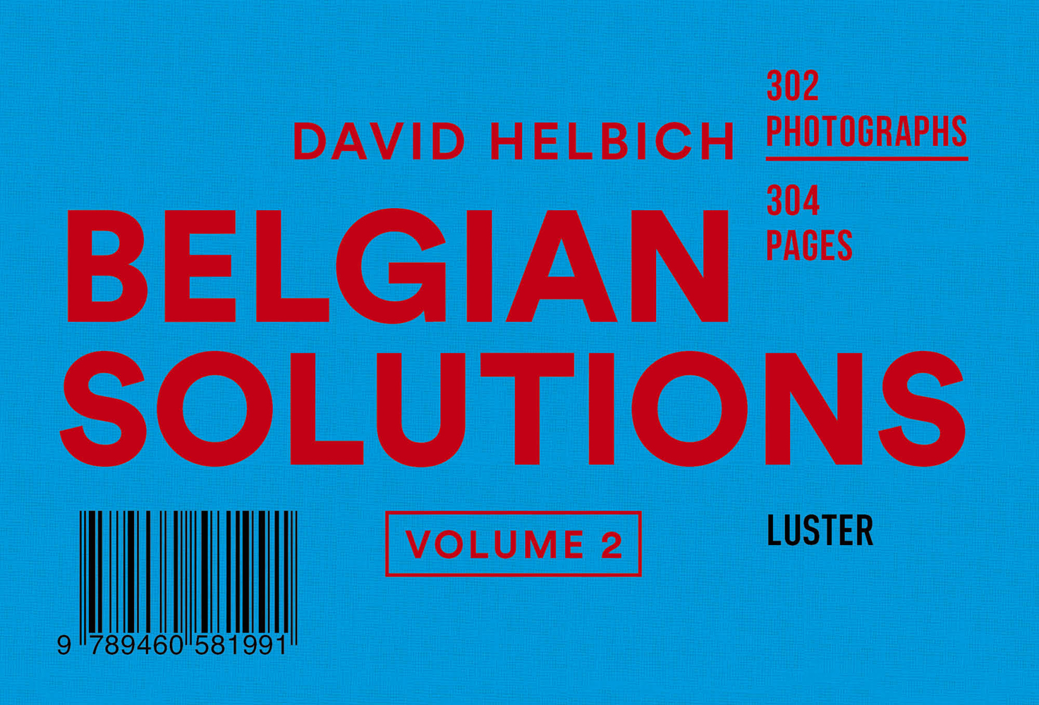 Capitalized red font to blue landscape cover of 'Belgian Solutions Volume 2', by Luster Publishing.