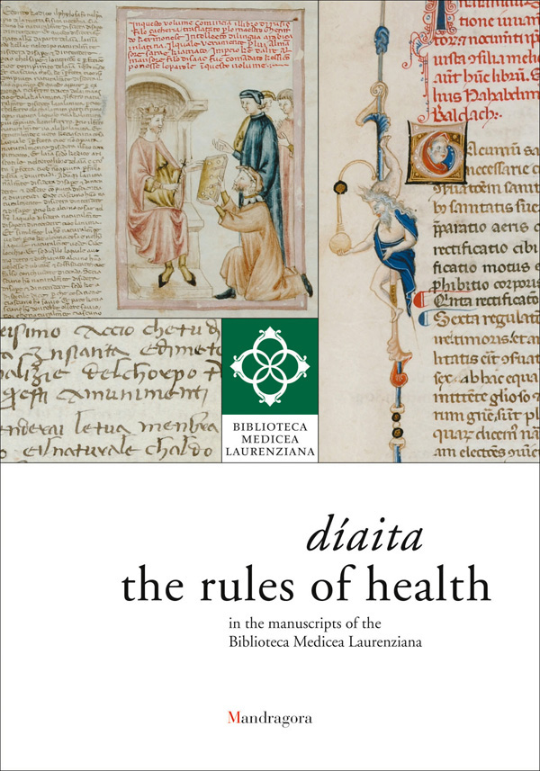 Medieval manuscript on white cover of 'Diaita the Rules of Health : Library on Display Vol IIII', by Mandragora.