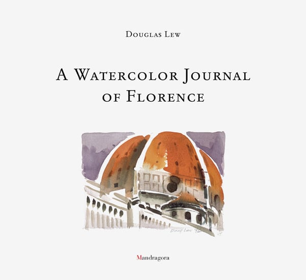 Domed building on white cover of 'A Watercolour Journal of Florence', by Mandragora.