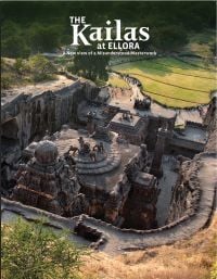 Book cover of The Kailas at Ellora: A New View of a Misunderstood Masterwork, with an aerial view of the Hindu temple. Published by Mapin Publishing.