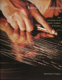 Book cover of Krishna's Cosmos: The Creativity of an Artsist, Sculptor & Teacher, with a hand scraping lines on a metal sheet. Published by Mapin Publishing.