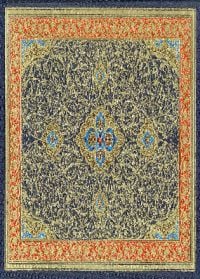 Book cover of Memorials of the Jeypore Exhibition 1883, with a decorative rug. Published by Mapin Publishing.