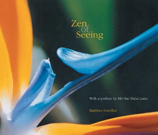 Book cover of Zen of Seeing, with a close-up of an orange and blue flower head. Published by Mapin Publishing.