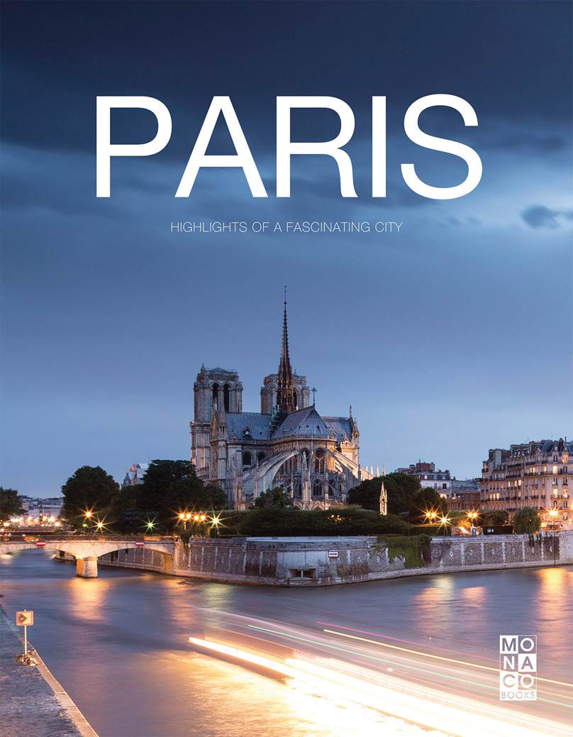 Book cover of The Paris Book, featuring the medieval Catholic cathedral Notre-Dame de Paris. Published by Monaco Books.