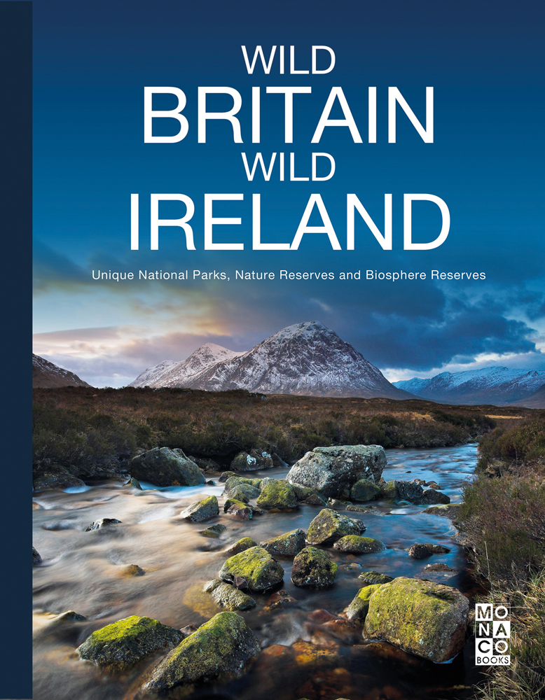 Buachaille Etive Mor, Highlands, Scotland, Mountain landscape, motion blue river, WILD BRITAIN WILD IRELAND in white font above.