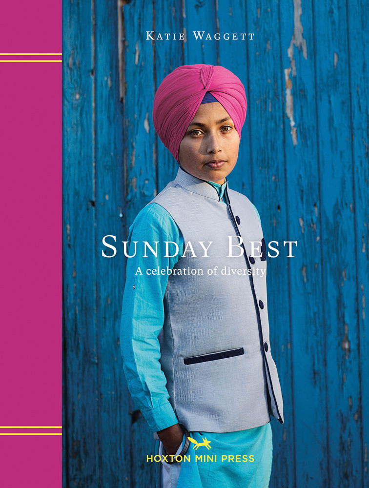 Portrait of Sikh in bright pink turban and grey waistcoat, on cover of 'Sunday Best, A celebration of diversity', by Hoxton Mini Press.