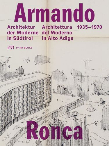 Sketch of architectural cityscape on off white cover, Armando Ronca in purple font