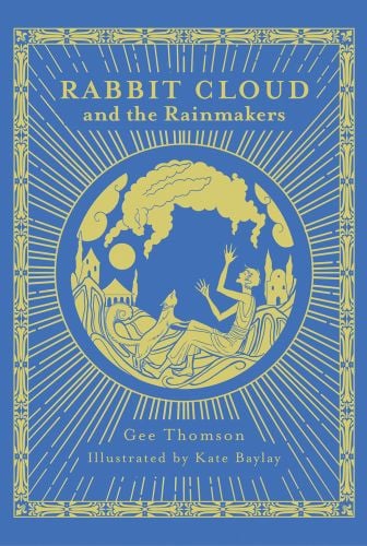 Rabbit shaped cloud in sky, to cover of 'Rabbit Cloud and The Rainmakers', by River Books.