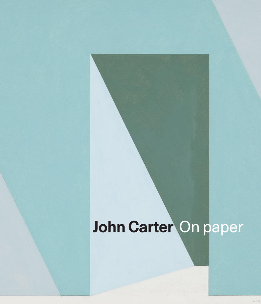 Pale turquoise triangular shapes from paper, creating 3D doorway, John Carter On paper in black and white font to lower right.
