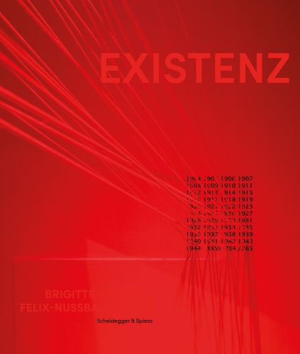 EXISTENZ in pale red font on red cover, black lines of digits to lower right.