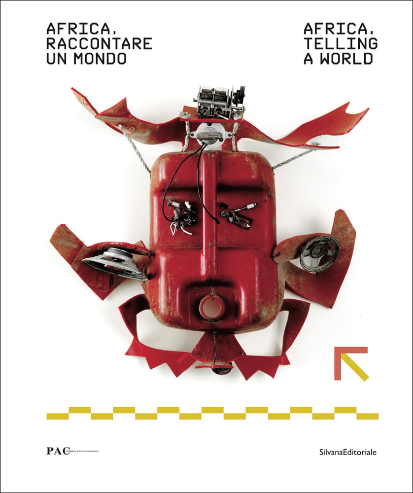 Book cover of Africa, Telling A World, with a red petrol can with abstract pieces attached to edge. Published by Silvana.