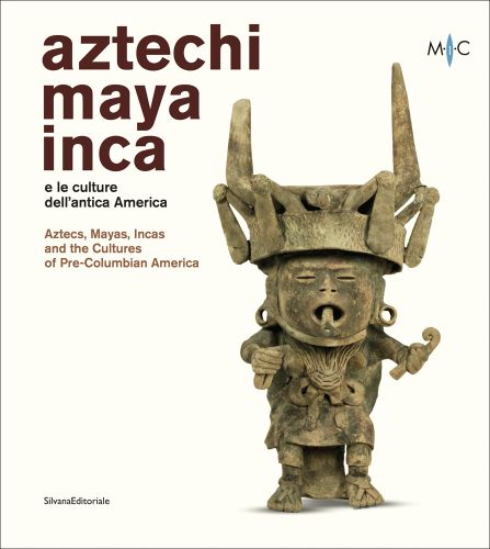 Aztecs, Mayas, Incas and the Cultures of Pre-Columbian America in brown font on cream cover, Ancient ceramic of tribesman with tongue out to right