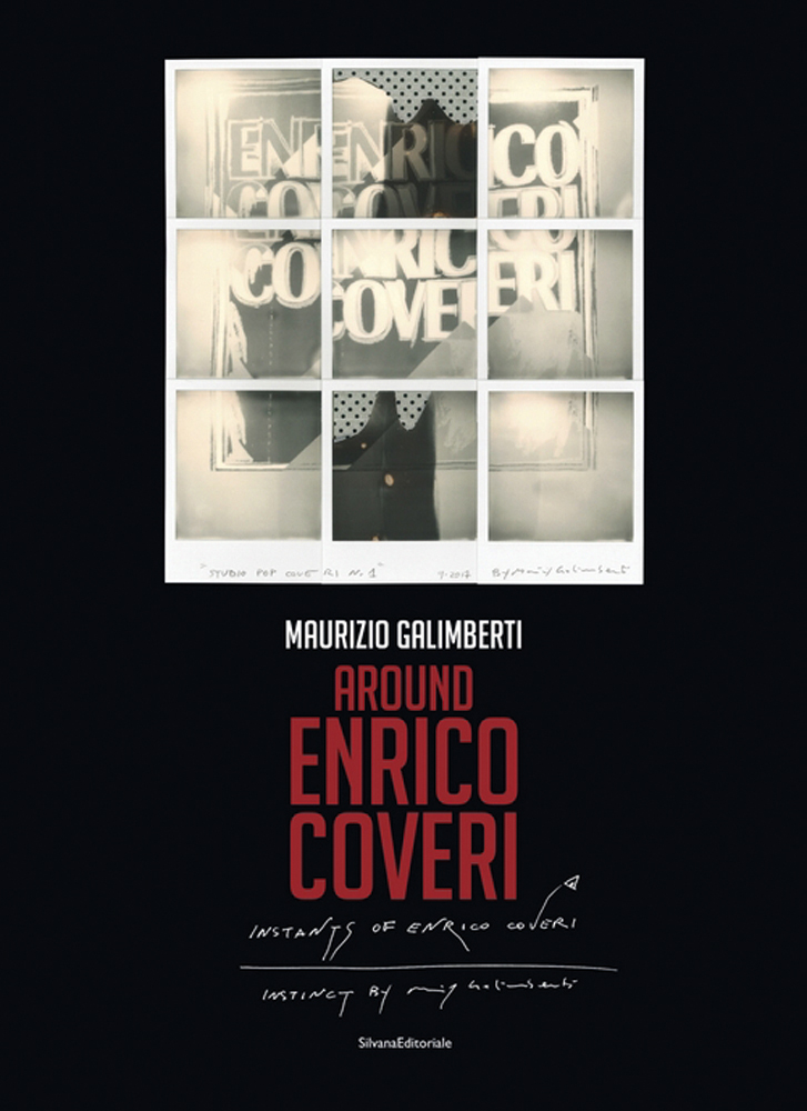 Polaroid montage of framed window reflection, black cover, MAURIZIO GALIMBERTI AROUND ENRICO COVERI in white and red font below