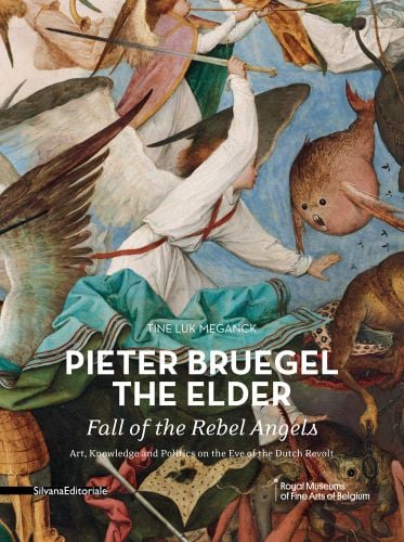 Section of Bruegel's Fall of the Rebel Angels, white winged angel, PIETER BRUEGEL THE ELDER in white font above