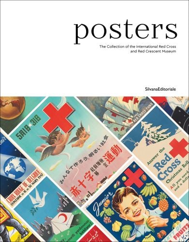 Collection of Red Cross advertising poster in various languages, to lower half, posters in black font to top white banner.