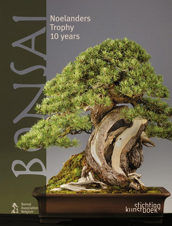 Book cover of Bonsai, Noelanders Trophy 10 Years, with miniature tree with gnarly trunk and green pine needles. Published by Stichting.