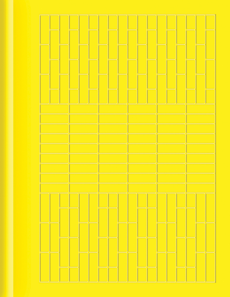Bright yellow book cover of dmvA Architects, Some thing, some things, some thinking about dmvA, with a brick wall pattern. Published by Stichting.